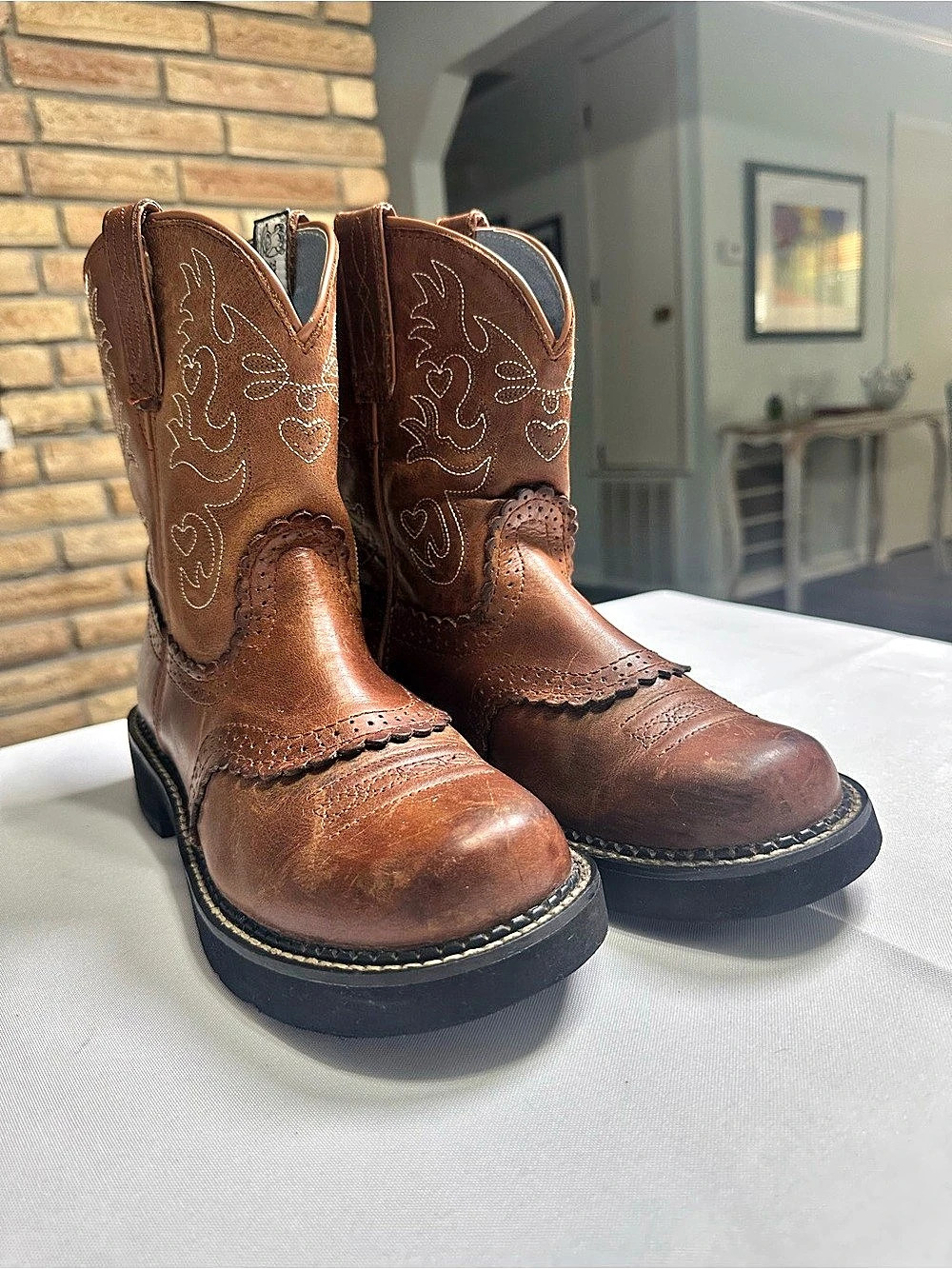 Ariat Fatbaby Western Heeled Boots Brown Leather US 9B
